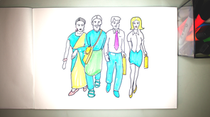coloured drawing of four people